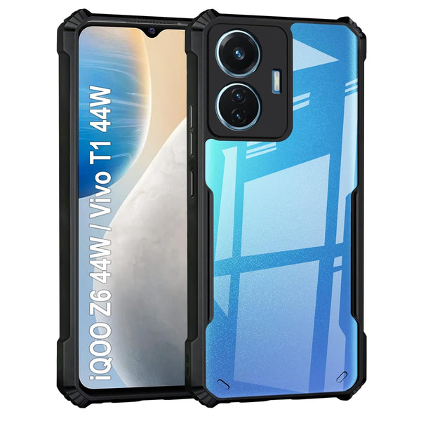 VAKIBO Best Selling Black and Transparent Coloured Made With Soft TPU and Acrylic Back Cover Case With 4 Corner and Camera Protection Suitable for Vivo T1 44W