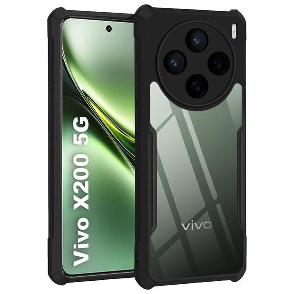 VAKIBO Best Selling Black and Transparent Coloured Made With Soft TPU and Acrylic Back Cover Case With 4 Corner and Camera Protection Suitable for Vivo X200