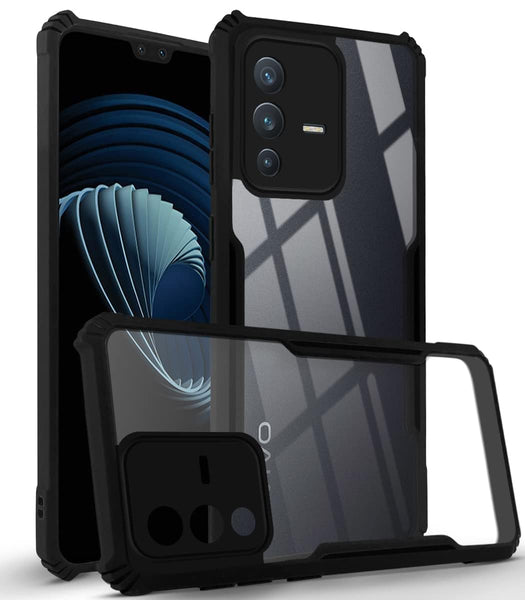 VAKIBO Best Selling Black and Transparent Coloured Made With Soft TPU and Acrylic Back Cover Case With 4 Corner and Camera Protection Suitable for Vivo V23