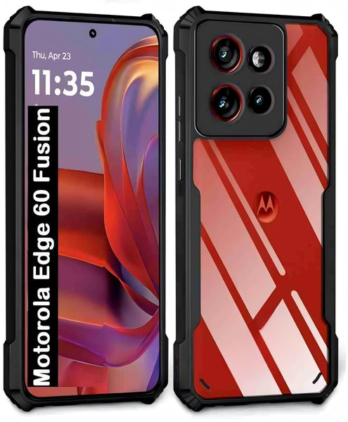VAKIBO Best Selling Black and Transparent Coloured Made With Soft TPU and Acrylic Back Cover Case With 4 Corner and Camera Protection Suitable for Moto Edge 60 Fusion