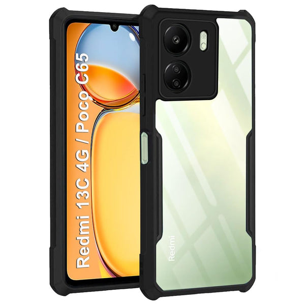 VAKIBO Super Premium Black Border Transparent Case With Corner Protection & Camera Protection Suitable for Mi Poco C65 4G