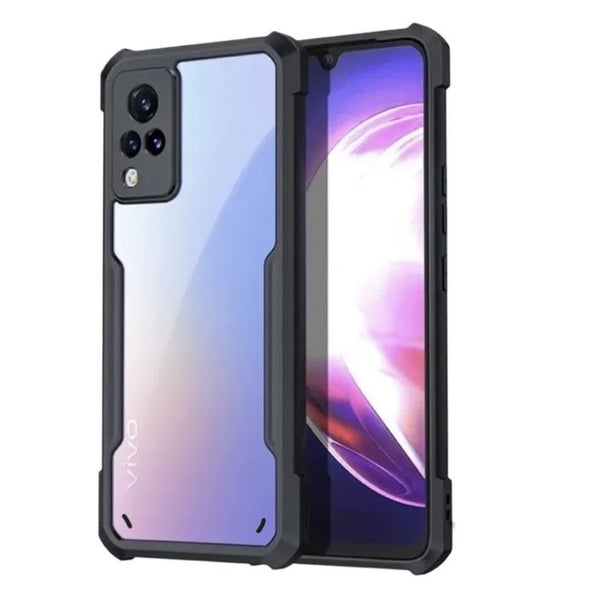 VAKIBO Best Selling Black and Transparent Coloured Made With Soft TPU and Acrylic Back Cover Case With 4 Corner and Camera Protection Suitable for Vivo V21