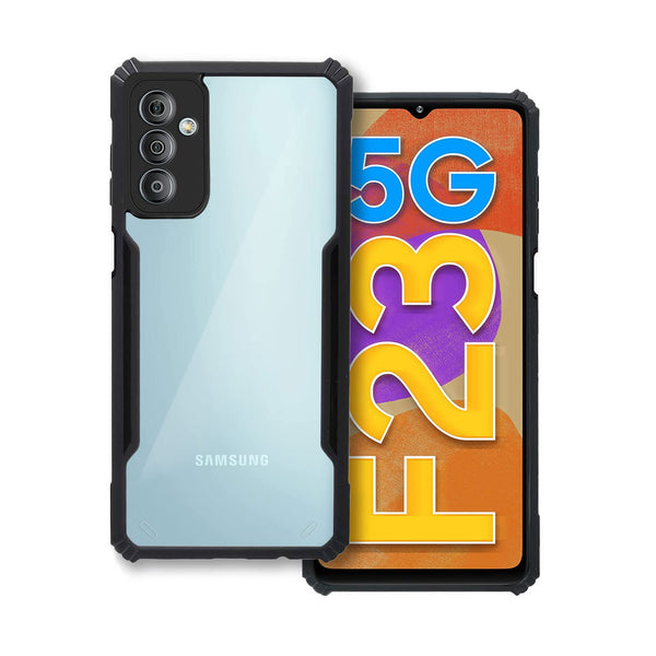 VAKIBO Best Selling Black and Transparent Coloured Made With Soft TPU and Acrylic Back Cover Case With 4 Corner and Camera Protection Suitable for Samsung Galaxy M23