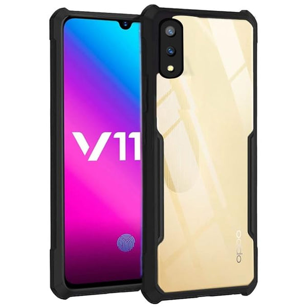 VAKIBO Best Selling Black and Transparent Coloured Made With Soft TPU and Acrylic Back Cover Case With 4 Corner and Camera Protection Suitable for Vivo V11 Pro