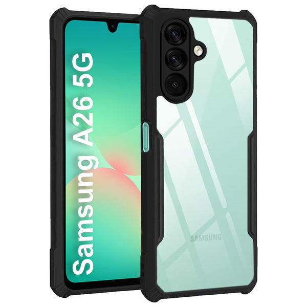 VAKIBO Best Selling Black and Transparent Coloured Made With Soft TPU and Acrylic Back Cover Case With 4 Corner and Camera Protection Suitable for Samsung Galaxy A26