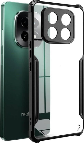 VAKIBO Best Selling Black and Transparent Coloured Made With Soft TPU and Acrylic Back Cover Case With 4 Corner and Camera Protection Suitable for Realme C63 5G