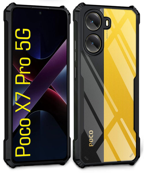 VAKIBO Best Selling Black and Transparent Coloured Made With Soft TPU and Acrylic Back Cover Case With 4 Corner and Camera Protection Suitable for Mi Poco X7 Pro