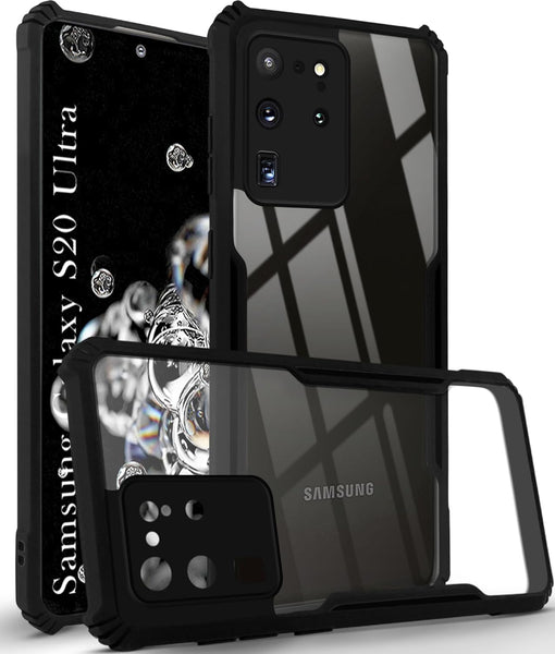 VAKIBO Best Selling Black and Transparent Coloured Made With Soft TPU and Acrylic Back Cover Case With 4 Corner and Camera Protection Suitable for Samsung Galaxy S20 Ultra