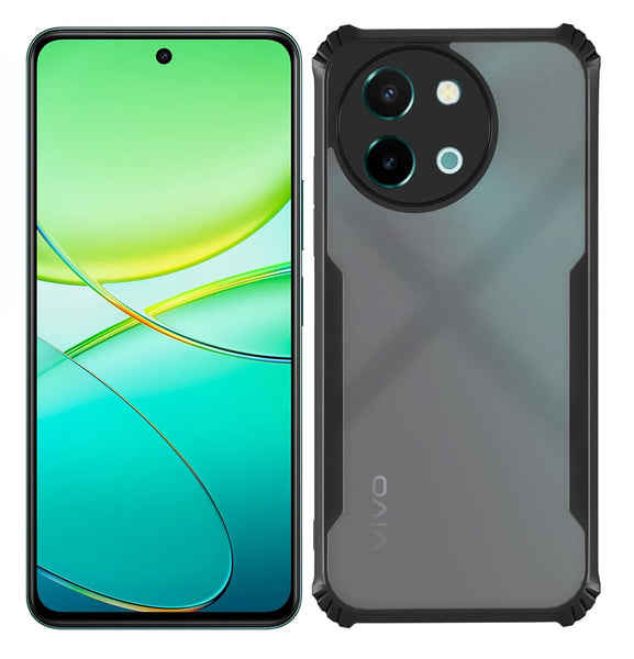 VAKIBO Best Selling Black and Transparent Coloured Made With Soft TPU and Acrylic Back Cover Case With 4 Corner and Camera Protection Suitable for Vivo Y38