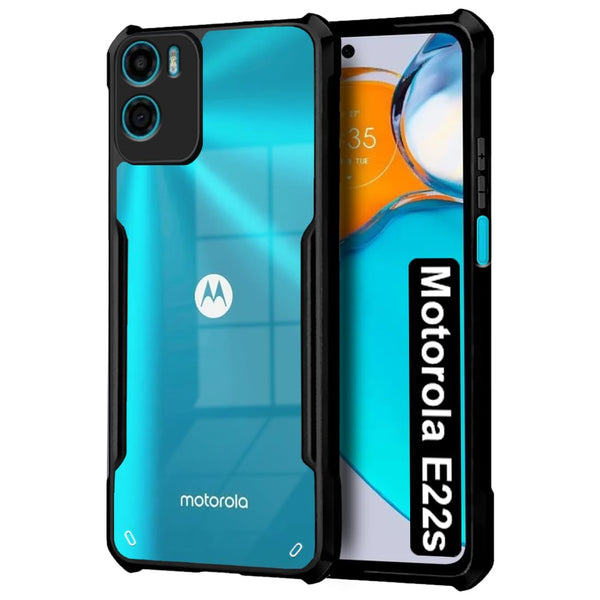 VAKIBO Super Premium Black Border Transparent Case With Corner Protection & Camera Protection Suitable for Moto E32 4G