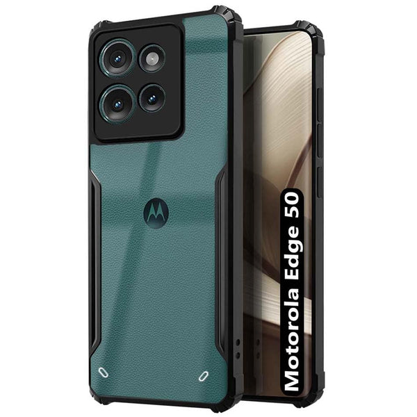 VAKIBO Best Selling Black and Transparent Back Cover Case Made With Soft TPU and Acrylic With 4 Corner and Camera Protection Suitable for Moto Edge 50
