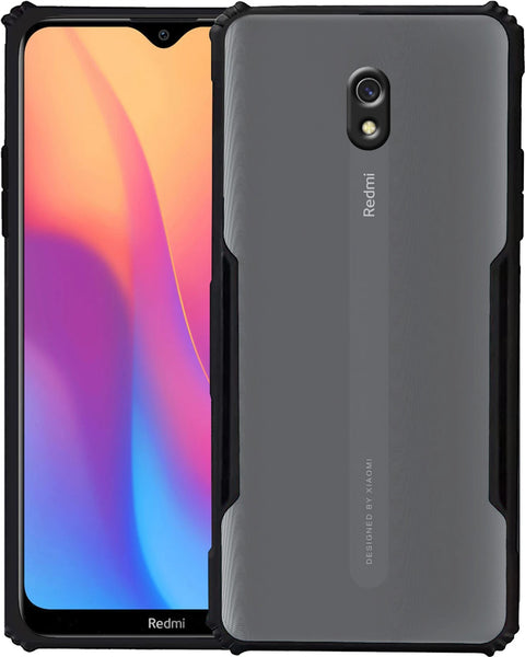 VAKIBO Best Selling Black and Transparent Coloured Made With Soft TPU and Acrylic Back Cover Case With 4 Corner and Camera Protection Suitable for Mi Redmi 8A