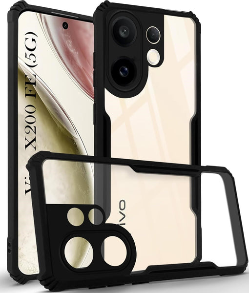 VAKIBO Best Selling Black and Transparent Coloured Made With Soft TPU and Acrylic Back Cover Case With 4 Corner and Camera Protection Suitable for Vivo X200 FE