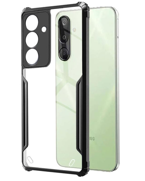 VAKIBO Best Selling Black and Transparent Coloured Made With Soft TPU and Acrylic Back Cover Case With 4 Corner and Camera Protection Suitable for Samsung Galaxy M16