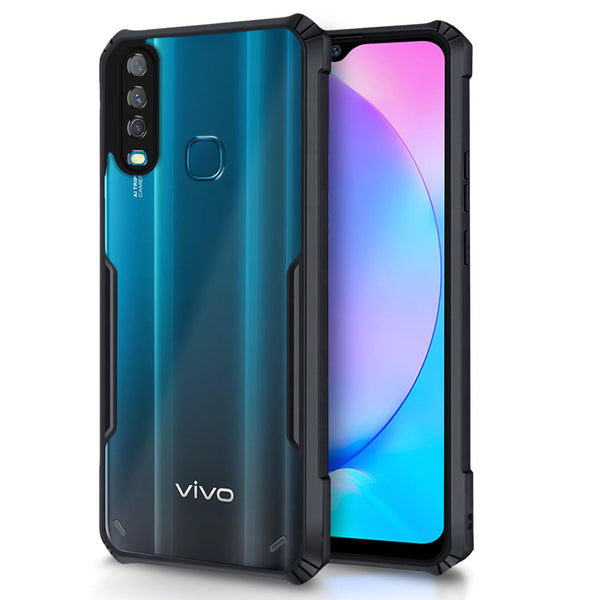 VAKIBO Best Selling Black and Transparent Coloured Made With Soft TPU and Acrylic Back Cover Case With 4 Corner and Camera Protection Suitable for Vivo U10