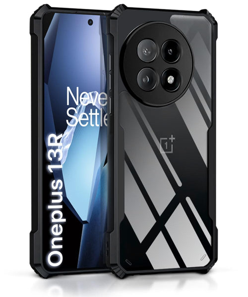 VAKIBO Best Selling Black and Transparent Coloured Made With Soft TPU and Acrylic Back Cover Case With 4 Corner and Camera Protection Suitable for OnePlus 13R