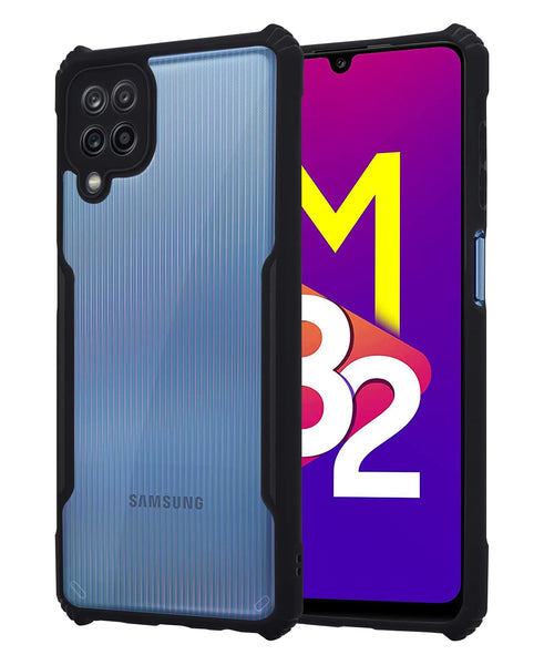 VAKIBO Best Selling Black and Transparent Coloured Made With Soft TPU and Acrylic Back Cover Case With 4 Corner and Camera Protection Suitable for Samsung Galaxy M32 4G