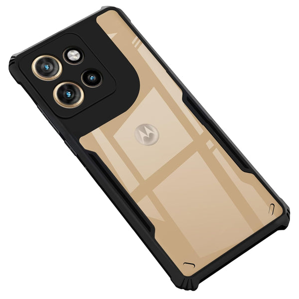 VAKIBO Best Selling Black and Transparent Back Cover Case Made With Soft TPU and Acrylic With 4 Corner and Camera Protection Suitable for Moto Edge 50 Neo
