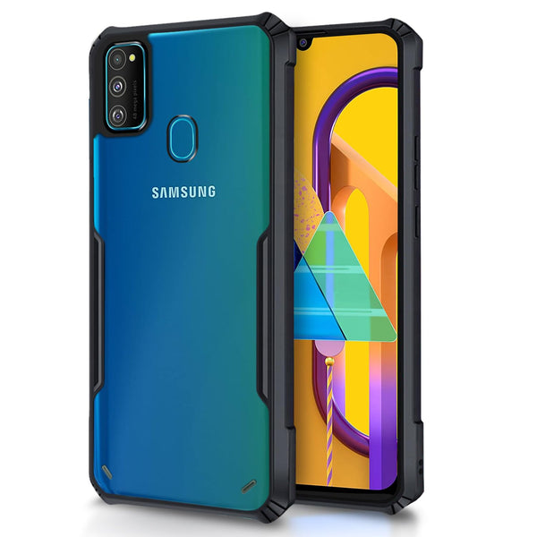 VAKIBO Best Selling Black and Transparent Coloured Made With Soft TPU and Acrylic Back Cover Case With 4 Corner and Camera Protection Suitable for Samsung Galaxy M30S