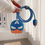 Cute Silicone Charger Case Cover with 360-degree Full Protection Cartoon Design Suitable for iPhone for 18-20W ,Adapter Charger Cover (blue superhero)