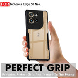 VAKIBO Best Selling Black and Transparent Back Cover Case Made With Soft TPU and Acrylic With 4 Corner and Camera Protection Suitable for Moto Edge 50 Neo