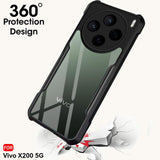 VAKIBO Best Selling Black and Transparent Coloured Made With Soft TPU and Acrylic Back Cover Case With 4 Corner and Camera Protection Suitable for Vivo X200