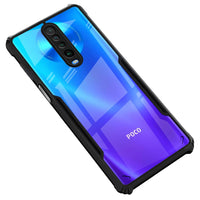 VAKIBO Best Selling Black and Transparent Coloured Made With Soft TPU and Acrylic Back Cover Case With 4 Corner and Camera Protection Suitable for Mi Poco X2