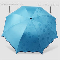 3 Fold Umbella Magic of Blooming Flowers Design Multi Style-Blue