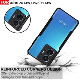 VAKIBO Best Selling Black and Transparent Coloured Made With Soft TPU and Acrylic Back Cover Case With 4 Corner and Camera Protection Suitable for Vivo T1 44W