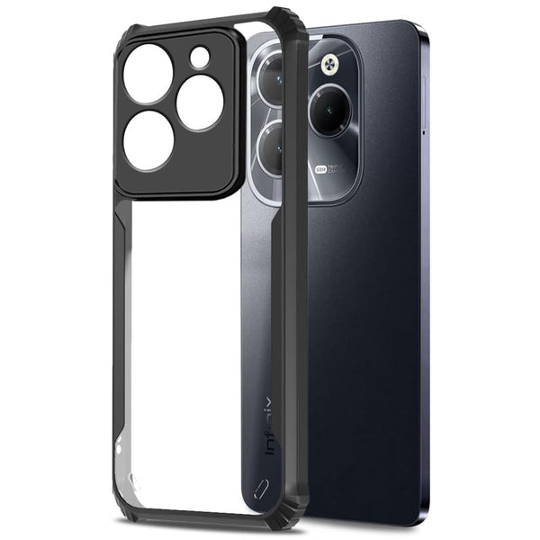 VAKIBO Best Selling Black and Transparent Coloured Made With Soft TPU and Acrylic Back Cover Case With 4 Corner and Camera Protection Suitable for Tecno Spark 8 HD