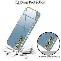 VAKIBO Golden Chrome Border Steel Blue Coloured Soft TPU Back Cover Case With Camera Protection Suitable for Realme 6 pro