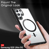 VAKIBO Megnatic Magsafe Black Coloured Soft with Hard back Back Cover Case With Camera Protection Ring Suitable for Samsung Galaxy S25 Ultra
