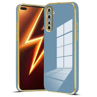 VAKIBO Golden Chrome Border Steel Blue Coloured Soft TPU Back Cover Case With Camera Protection Suitable for Realme 6 pro
