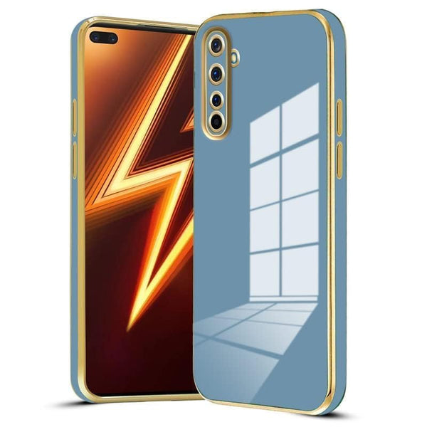 VAKIBO Golden Chrome Border Steel Blue Coloured Soft TPU Back Cover Case With Camera Protection Suitable for Realme 6 pro