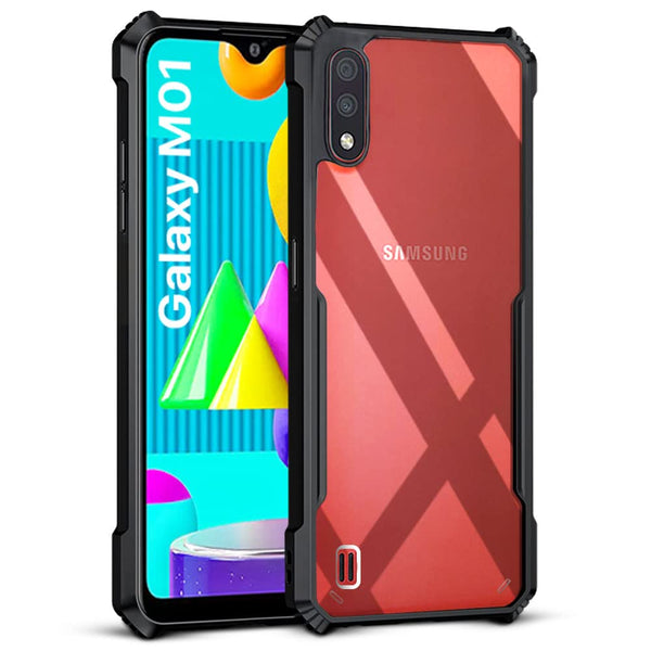 VAKIBO Best Selling Black and Transparent Coloured Made With Soft TPU and Acrylic Back Cover Case With 4 Corner and Camera Protection Suitable for Samsung Galaxy M01
