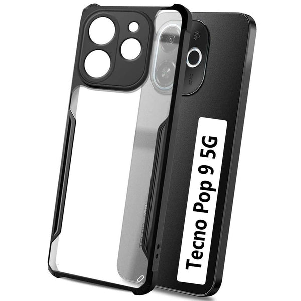 VAKIBO Best Selling Black and Transparent Coloured Made With Soft TPU and Acrylic Back Cover Case With 4 Corner and Camera Protection Suitable for Tecno Pop 9 5G