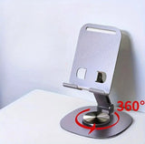 Cell Phone Stand, 360°Rotation Height Adjustable Phone Holder for Desk, Thick Case Friendly Foldable Portable Metal Base Stand Compatible with All Mobile