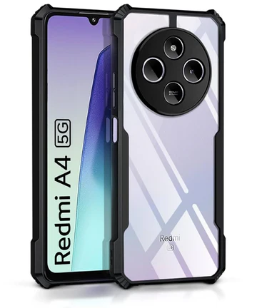 VAKIBO Best Selling Black and Transparent Back Cover Case Made With Soft TPU and Acrylic With 4 Corner and Camera Protection Suitable for Mi Redmi 14C