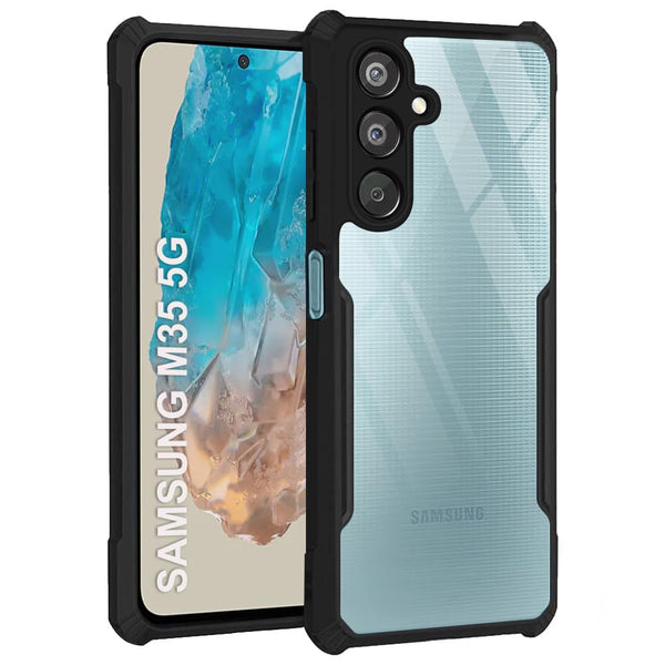 VAKIBO Best Selling Black and Transparent Back Cover Case Made With Soft TPU and Acrylic With 4 Corner and Camera Protection Suitable for Samsung Galaxy M35