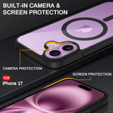 VAKIBO Megnatic Magsafe Black Coloured Soft with Hard back Back Cover Case With Camera Protection Ring Suitable for iPhone 17