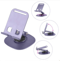 Cell Phone Stand, 360°Rotation Height Adjustable Phone Holder for Desk, Thick Case Friendly Foldable Portable Metal Base Stand Compatible with All Mobile