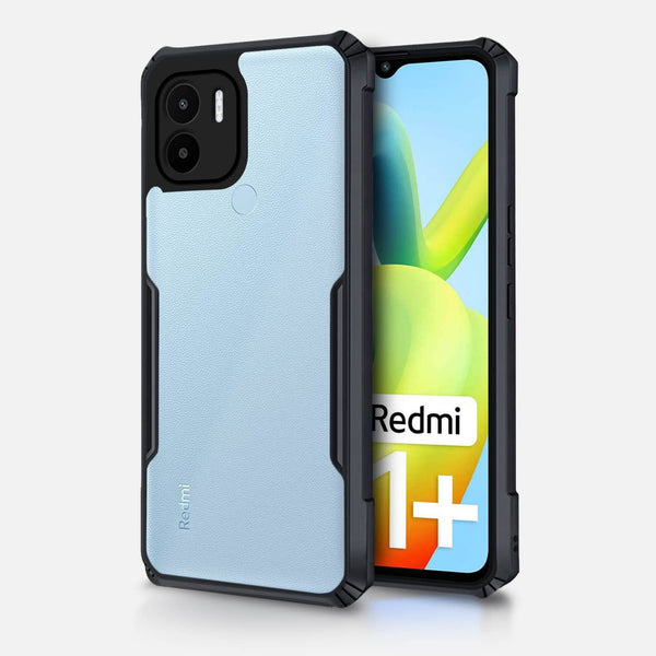 VAKIBO Best Selling Black and Transparent Back Cover Case Made With Soft TPU and Acrylic With 4 Corner and Camera Protection Suitable for Mi Redmi A1