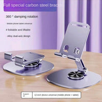 Cell Phone Stand, 360°Rotation Height Adjustable Phone Holder for Desk, Thick Case Friendly Foldable Portable Metal Base Stand Compatible with All Mobile