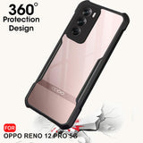 VAKIBO Best Selling Black and Transparent Coloured Made With Soft TPU and Acrylic Back Cover Case With 4 Corner and Camera Protection Suitable for Oppp Reno 12 Pro