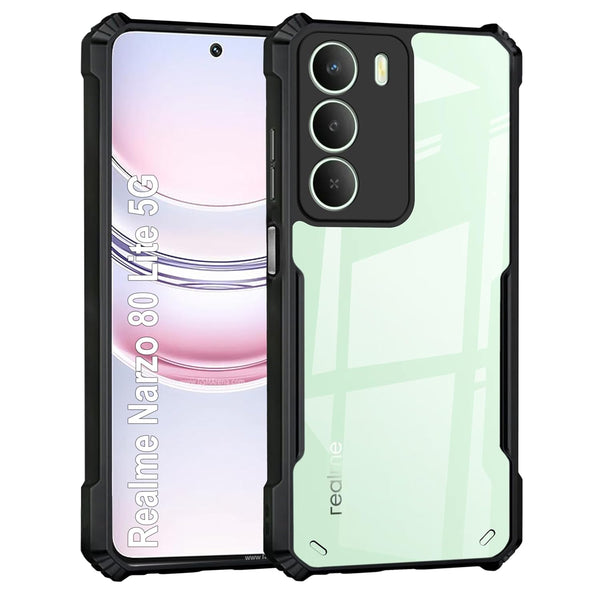 VAKIBO Best Selling Black and Transparent Coloured Made With Soft TPU and Acrylic Back Cover Case With 4 Corner and Camera Protection Suitable for Realme Narzo 80 Lite 5G