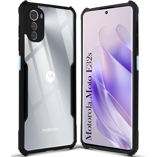 VAKIBO Super Premium Black Border Transparent Case With Corner Protection & Camera Protection Suitable for Moto E32S