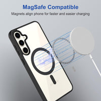 VAKIBO Megnatic Magsafe Black Coloured Soft with Hard back Back Cover Case With Camera Protection Ring Suitable for Samsung Galaxy S25 FE