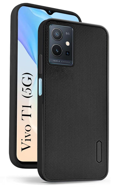 VAKIBO Niukin Dotted Design Black Coloured Soft TPU Rubber Back Cover Case With Camera Protection Ring Suitable for Vivo T1 5G