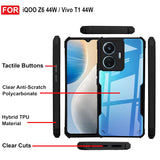 VAKIBO Best Selling Black and Transparent Coloured Made With Soft TPU and Acrylic Back Cover Case With 4 Corner and Camera Protection Suitable for Vivo T1 44W
