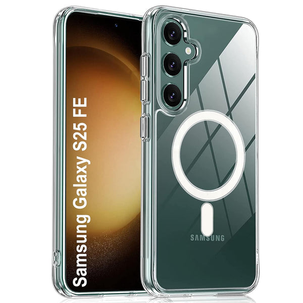 VAKIBO Megnatic Magsafe Transparent Coloured Soft with Hard back Back Cover Case With Camera Protection Ring Suitable for Samsung Galaxy S25 FE